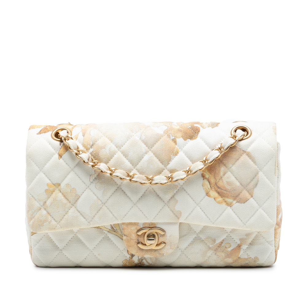 Pre-Loved Chanel Medium Classic Printed Denim Floral Double Flap